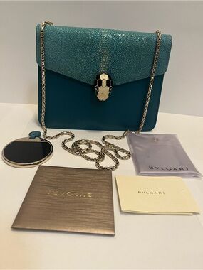 Bulgari Teal Two-Tone Serpenti Crossbody Bag with Gold Chain